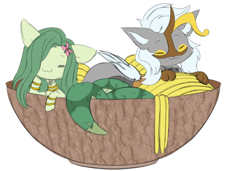 Size: 1217x913 | Tagged: safe, artist:belka-sempai, artist:polofastter, derpibooru import, oc, oc:apollo, oc:lamey, unofficial characters only, draconequus, lamia, original species, snake, snake pony, :3, bowl, bracelet, curved horn, duo, duo male and female, eyes closed, female, flower, flower in hair, folded wings, food, horn, image, jewelry, male, noodles, png, ramen, simple background, sketch, transparent background, wings