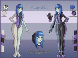 Size: 2500x1875 | Tagged: safe, artist:devillustart, derpibooru import, oc, oc:winter chill(fireverse), unofficial characters only, human, equestria girls, g4, alternate universe, fireheart76's latex suit design, humanized, image, jpeg, latex, latex suit, prisoners of the moon, reference sheet, royal stellaria magazine, rubber, rubber suit