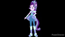 Size: 686x386 | Tagged: safe, derpibooru import, starlight glimmer, human, equestria girls, g4, black background, boots, clothes, crystal guardian, high heel boots, image, jpeg, shoes, simple background, solo