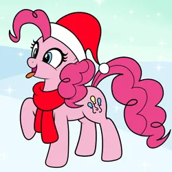 Size: 1500x1500 | Tagged: safe, artist:vomitvomiting, derpibooru import, pinkie pie, earth pony, pony, g4, christmas, clothes, hat, holiday, image, png, santa hat, scarf, solo