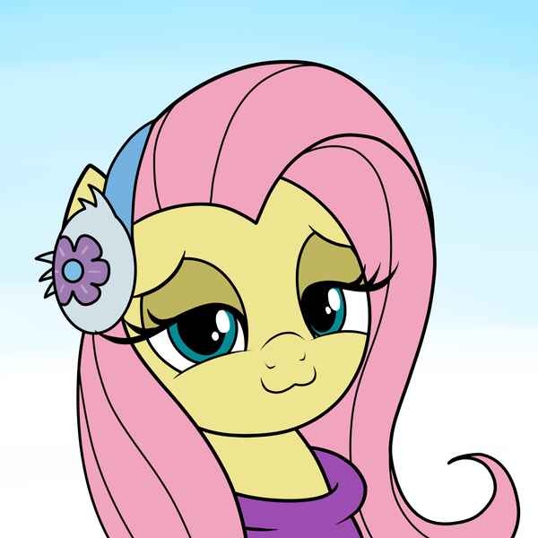 Size: 1500x1500 | Tagged: safe, artist:vomitvomiting, derpibooru import, fluttershy, pony, g4, clothes, gradient background, image, looking at you, png, solo, winter outfit