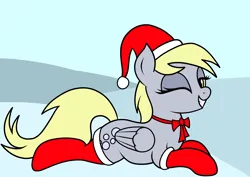 Size: 3248x2300 | Tagged: safe, artist:vomitvomiting, derpibooru import, derpy hooves, g4, christmas, clothes, hat, holiday, image, one eye closed, png, santa hat, simple background, socks, solo, wink