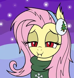 Size: 2248x2342 | Tagged: safe, artist:vomitvomiting, derpibooru import, fluttershy, bat pony, g4, bat ponified, clothes, flutterbat, image, looking at you, png, race swap, solo, winter outfit