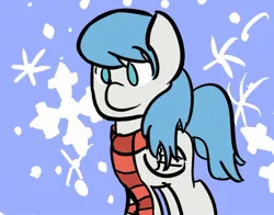 Size: 1150x903 | Tagged: safe, artist:anonymous, derpibooru import, oc, unofficial characters only, pegasus, pony, clothes, drawthread, female, female oc, image, jpeg, mare, mare oc, pegasus oc, pony oc, requested art, scarf, snow, solo, wings, winter