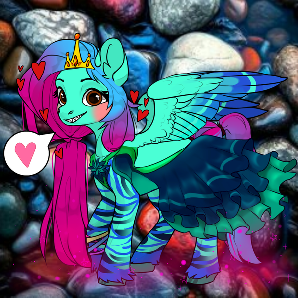 Size: 1024x1024 | Tagged: oc name needed, safe, derpibooru import, oc, pegasus, pony, avatar maker fantasy pony, background, blushing, chat bubble, clothes, colored wings, crown, eyelashes, feet design, female, green skin, gritted teeth, heart, image, jewelry, mare, png, regalia, spread wings, tail, teeth, teeth grinding, two toned mane, two toned tail, two toned wings, wings