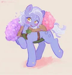 Size: 1969x2048 | Tagged: safe, artist:kitsu, artist:strawbee_fox, derpibooru import, oc, earth pony, pony, g4, blushing, bouquet, bouquet of flowers, clothed ponies, commission, cutie mark, female, flower, image, jpeg, open mouth, solo, solo female, white mane, yellow eyes