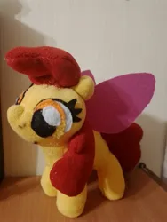 Size: 3000x4000 | Tagged: safe, artist:jbond, derpibooru import, apple bloom, earth pony, pony, g4, adorabloom, apple bloom's bow, bow, cute, female, filly, foal, hair bow, handmade, image, irl, jpeg, photo, plushie, solo