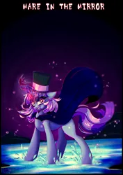 Size: 2508x3541 | Tagged: safe, artist:pozya1007, derpibooru import, oc, oc:flawless sparklemoon, unofficial characters only, pony, unicorn, angry, eyes open, female, fusion, fusion:trixie, fusion:twilight sparkle, fusion:twixie, hat, horn, image, looking at you, magic, mare, my little pony the movie: the death of twilight sparkle, open mouth, open smile, png, smiling, smiling at you, solo, sparkles, sparkly eyes, unicorn oc, water, wingding eyes