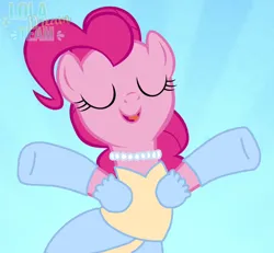 Size: 738x681 | Tagged: safe, artist:jemimasparkle, derpibooru import, edit, edited screencap, screencap, pinkie pie, earth pony, pony, a friend in deed, g4, blue background, cinderella, clothes, cute, diapinkes, dress, evening gloves, eyes closed, female, gloves, gown, hooves in air, image, jetlag productions, jewelry, long gloves, mare, my little pony, necklace, open mouth, open smile, pearl necklace, png, poofy shoulders, simple background, smiling, solo