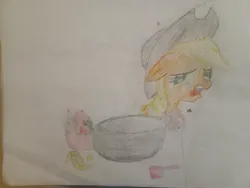 Size: 4096x3072 | Tagged: safe, artist:victoric1993, derpibooru import, applejack, earth pony, applebuck season, g4, banana, bowl, carrot, cucumber, disgusted, food, image, jpeg, mug, my little pony, pear, tomato, traditional art