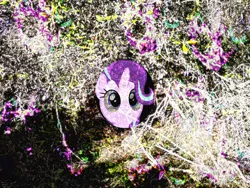 Size: 4160x3120 | Tagged: safe, derpibooru import, starlight glimmer, unicorn, every little thing she does, g4, bush, glitch art, horn, image, irl, my little pony, photo, png, psychedelic, smiling