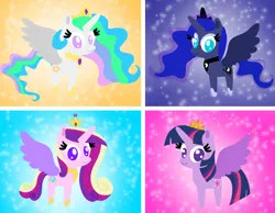 Size: 1280x991 | Tagged: safe, artist:mlplary6, derpibooru import, princess cadance, princess celestia, princess luna, twilight sparkle, twilight sparkle (alicorn), alicorn, pony, g4, female, image, jpeg, mare, pointy ponies