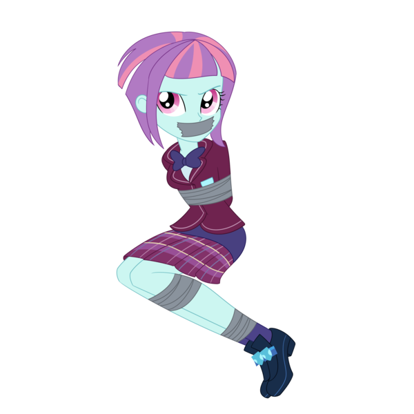 Size: 2500x2500 | Tagged: safe, artist:nie-martw-sie-o-mnie, derpibooru import, sunny flare, human, equestria girls, g4, bondage, bound and gagged, bowtie, clothes, crystal prep academy uniform, gag, image, pleated skirt, png, school uniform, simple background, skirt, tape, tape bondage, tape gag, transparent background, uniform