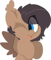 Size: 1576x1844 | Tagged: safe, artist:moonydusk, derpibooru import, oc, oc:quillwright, unofficial characters only, pegasus, fallout equestria, :p, ear fluff, eye clipping through hair, fallout equestria: of shadows, female, image, one eye closed, pegasus oc, png, simple background, solo, spread wings, tongue out, transparent background, wings, wink