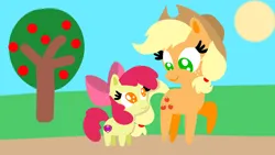 Size: 1280x720 | Tagged: safe, artist:mlplary6, derpibooru import, apple bloom, applejack, earth pony, pony, g4, apple sisters, female, filly, foal, image, jpeg, mare, siblings, sisters