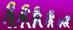 Size: 1500x618 | Tagged: safe, artist:akuoreo, derpibooru import, rarity, oc, anthro, pony, unicorn, g4, character to character, female, furry, furry oc, furry to pony, gradient background, horn, image, mare, png, transformation, transformation sequence