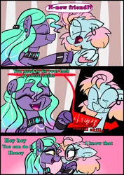 Size: 1240x1754 | Tagged: safe, artist:jully-park, derpibooru import, oc, oc:charlotte parker, oc:ella evans, earth pony, pegasus, pony, comic:how i meet my chaotic friends, blushing, comic, image, png