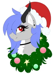 Size: 2122x2965 | Tagged: safe, artist:melodytheartpony, derpibooru import, oc, oc:melody silver, dracony, dragon, hybrid, base used, beauty mark, bust, chest fluff, choker, christmas, ear fluff, ear piercing, eyelashes, female, feral, hat, holiday, horns, icon, image, long mane, makeup, ornaments, piercing, png, santa hat, simple background, sparkles, stars, white background, wreath