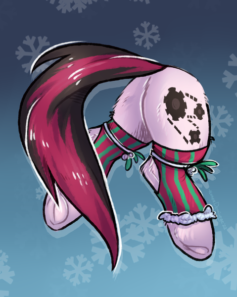 Size: 1823x2285 | Tagged: safe, artist:lonerdemiurge_nail, derpibooru import, oc, pony, bell, bow, butt, christmas, clothes, fluffy, hat, holiday, holly, hooves, image, my little pony, plot, png, ribbon, santa hat, socks, solo