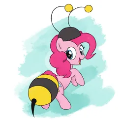 Size: 3000x3000 | Tagged: safe, artist:widelake, derpibooru import, pinkie pie, bee, earth pony, insect, g4, female, image, png, simple background, solo, solo female