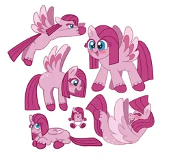 Size: 962x894 | Tagged: safe, artist:tabbi, derpibooru import, pinkie pie, pegasus, pony, g4, cute, diaper, female, filly, flying, foal, folded wings, image, my little pony, pinkamena diane pie, png, poses, race swap, simple background, smiling, solo, spread wings, white background, wings