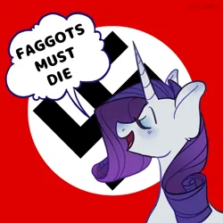 Size: 1024x1024 | Tagged: safe, artist:snowolive, editor:dpr, ponerpics import, rarity, pony, anti lgbt, brony, fascist, female, flag, homophobia, image, mare, mouthpiece, nazi, nazi flag, nazipone, png, swastika