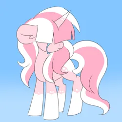 Size: 2000x2000 | Tagged: safe, artist:ladylullabystar, derpibooru import, oc, oc:lady lullaby star, pony, unicorn, blue background, crying, female, hair over eyes, horn, image, mare, png, simple background, solo