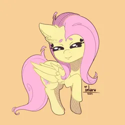 Size: 4200x4200 | Tagged: safe, artist:_inlaru_, artist:inlaru, derpibooru import, fluttershy, pegasus, pony, g4, chibi, colored, cute, digital art, eyes closed, feather, female, flat colors, full color, happy, hat, high res, image, mare, pegasus wings, png, simple background, solo, wings