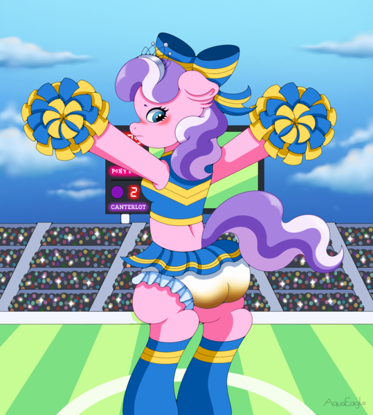 Size: 2019x2247 | Tagged: questionable, artist:aquaeagle, derpibooru import, diamond tiara, pony, g4, abdl, accidental exposure, accidental flashing, ass, background, background pony, bipedal, blue sky, blushing, bow, bra, butt, camera flashes, cheering, cheerleader, cheerleader outfit, clothes, cloud, crop top bra, crotch shot, crowd, crown, dancing, diaper, diaper butt, diaper fetish, diaper under clothes, diapered, ear fluff, embarrassed, embarrassed underwear exposure, exposure, eyelashes, female, female focus, females only, fetish, flashing, football field, frills, frilly, frilly diaper, frilly underwear, from behind, grass, hair bow, humiliation, image, jewelry, large butt, looking down, messy, messy diaper, miniskirt, multicolored hair, multicolored mane, non-baby in diaper, padded, pampers, performance, pink body, pink coat, pink fur, pissing, png, pom pom, poop, pooping, poopy diaper, public, public humiliation, purple hair, purple mane, purple tail, rear view, regalia, revealing clothing, scat, scoreboard, short shirt, skirt, sky, solo, solo female, solo focus, stadium, standing, standing on two hooves, striped mane, striped tail, tail, tiara, underwear, uniform, uniform fetish, upskirt, urine, voyeur, voyeurism, watching, watersports, wet, wet diaper, wetting, white diaper, white hair, white mane, white tail