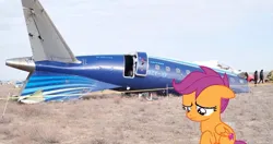 Size: 720x379 | Tagged: semi-grimdark, derpibooru import, edit, scootaloo, pegasus, pony, g4, azerbaijan, current events, image, irl, jpeg, low effort, photo, plane, plane crash, ponies in real life, sad