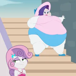 Size: 1920x1920 | Tagged: suggestive, artist:neongothic, derpibooru import, rarity, sweetie belle, human, equestria girls, g4, bbw, belly, big belly, bingo wings, blushing, breasts, chubby cheeks, fat, fat boobs, fat fetish, fetish, image, morbidly obese, obese, older, older sweetie belle, png, raritubby, ssbbw, sweat, thighs, thunder thighs, weight gain