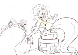 Size: 2290x1609 | Tagged: suggestive, artist:scorpdk, derpibooru import, fluttershy, rainbow dash, twilight sparkle, human, g4, breasts, busty fluttershy, butt, christmas, christmas 2024, clothes, costume, doodle, flutterbutt, hat, holiday, horn, horned humanization, humanized, image, jpeg, open mouth, santa costume, santa hat, santa sack, sketch, winged humanization, wings