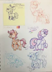 Size: 1280x1745 | Tagged: safe, artist:sweetmelon556, derpibooru import, apple bloom, applejack, scootaloo, sweetie belle, pony, g4, cutie mark crusaders, image, jpeg, traditional art