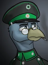 Size: 624x840 | Tagged: safe, artist:notoriousnostalgia, derpibooru import, oc, oc:fritz helltalon, unofficial characters only, gryphon, equestria at war mod, beak, bust, cap, cigarette, clothes, digital art, general, german, glasses, griffon oc, hat, image, male, military, military uniform, new characters for equestria at war, new characters for equestria at war mod, peaked cap, png, portrait, serious, serious face, simple background, smoking, solo, uniform