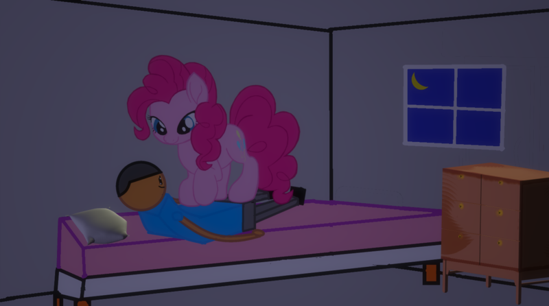 Size: 1416x789 | Tagged: suggestive, artist:tawowilliamdefender, artist:wiliamtheofficial, derpibooru import, pinkie pie, oc, oc:william, earth pony, human, pony, g4, aritst:tawowilliamdefender, bed, female, image, male, mare, movie accurate, night, png, room, shipping