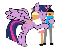 Size: 2349x1519 | Tagged: safe, artist:tawowilliamdefender, artist:williamtheofficial, derpibooru import, twilight sparkle, twilight sparkle (alicorn), oc, oc:diego, oc:william, alicorn, human, pony, g4, eyes closed, female, hug, image, male, mare, png, simple background, smiling