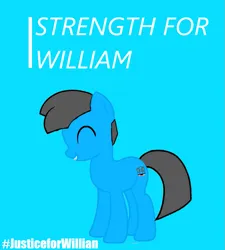 Size: 857x954 | Tagged: safe, artist:tawowilliamdefender, artist:williamtheofficial, derpibooru import, oc, oc:william, unofficial characters only, earth pony, pony, blue background, eyes closed, image, justice, male, png, poster, protest, simple background, solo, stallion, stallion oc