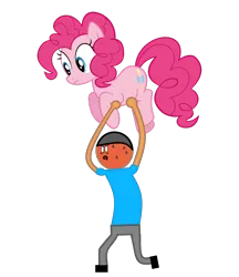 Size: 1416x1638 | Tagged: safe, artist:williamtheofficial, derpibooru import, pinkie pie, oc, oc:william, earth pony, human, pony, g4, female, heavy, image, lifting, male, mare, png, simple background, struggling, sweat, weight lifting, weights