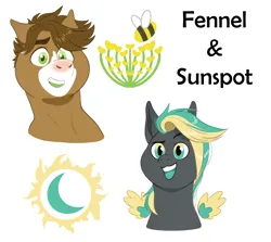 Size: 2424x2160 | Tagged: safe, artist:pookawoods-art, derpibooru import, oc, oc:fennel, oc:sunspot, unofficial characters only, earth pony, pegasus, pony, female, image, male, mare, png, simple background, stallion, white background