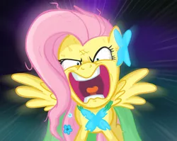 Size: 2616x2080 | Tagged: safe, artist:yellogre, derpibooru import, fluttershy, pegasus, pony, g4, the best night ever, clothes, dress, female, flutterrage, gala dress, high res, image, looking at you, mare, my little pony, png, scene interpretation, solo, you're going to love me