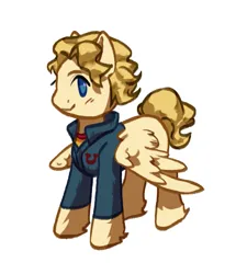 Size: 731x849 | Tagged: safe, artist:ju4111a, derpibooru import, pegasus, clothes, curly (mouthwashing), curly hair, hoof fluff, image, looking at you, mouthwashing (game), pegasus wings, png, simple background, smiling, smiling at you, solo, standing, wings