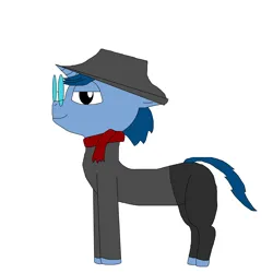 Size: 3000x3000 | Tagged: safe, artist:blazewing, derpibooru import, oc, oc:syntax, unofficial characters only, pony, unicorn, clothes, drawpile, fedora, glasses, hat, horn, image, jacket, male, pants, png, scarf, simple background, smiling, stallion