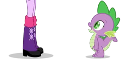 Size: 989x490 | Tagged: safe, derpibooru import, spike, twilight sparkle, dragon, human, equestria girls, g4, beautiful, beautisexy, cropped, cute, duo, duo male and female, female, image, legs, male, png, pretty, sexy