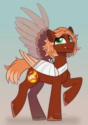 Size: 2039x2894 | Tagged: safe, artist:marsel1nushka, derpibooru import, oc, oc:golden flare, unofficial characters only, pegasus, pony, bandage, bandaged wing, image, pegasus oc, png, solo, wings