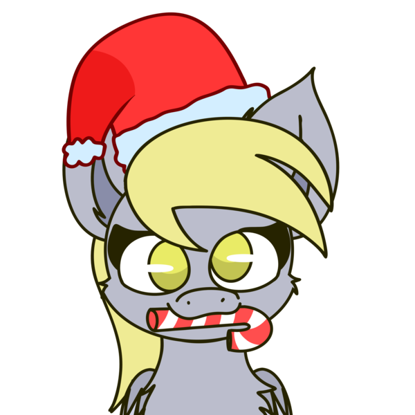 Size: 4096x4096 | Tagged: safe, artist:nhale, derpibooru import, derpy hooves, pegasus, pony, g4, bust, candy, candy cane, christmas, commission, cute, derp, female, festive, food, happy, hat, holiday, image, mare, open mouth, open smile, passepartout, png, portrait, santa hat, smiling, solo, surprised, wings