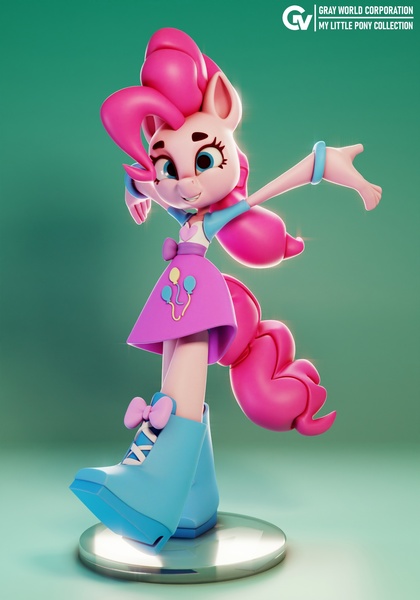 Size: 1512x2160 | Tagged: safe, artist:grayworldcorporation, derpibooru import, pinkie pie, anthro, earth pony, plantigrade anthro, g4, 3d, 3d model, clothes, equestria girls outfit, female, hands in the air, image, jpeg, solo