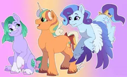 Size: 1080x660 | Tagged: safe, artist:the.gay.tree.and.me, derpibooru import, pony, g5, female, glory (g5), image, jpeg, older, peach fizz, pippsqueak trio, seashell (g5)