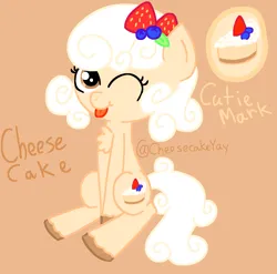 Size: 1893x1871 | Tagged: safe, derpibooru import, oc, oc:cheesecake, unofficial characters only, cake, cheesecake, food, image, one eye closed, png, sitting, tongue out, unshorn fetlocks, wink