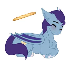 Size: 4500x4000 | Tagged: safe, artist:decemberbreeze, derpibooru import, oc, oc:wax n' wane, unofficial characters only, bat pony, pony, baguette, bat pony oc, bat wings, bread, commission, food, image, lying down, male, png, ponyloaf, prone, simple background, solo, stallion, transparent background, wings, ych result