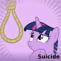 Size: 1024x1024 | Tagged: semi-grimdark, derpibooru import, twilight sparkle, twilight sparkle (alicorn), alicorn, derpibooru, g4, horn, image, implied hanging, implied suicide, looking up, meta, noose, png, rope, solo, spoilered image joke, suicide, thinking